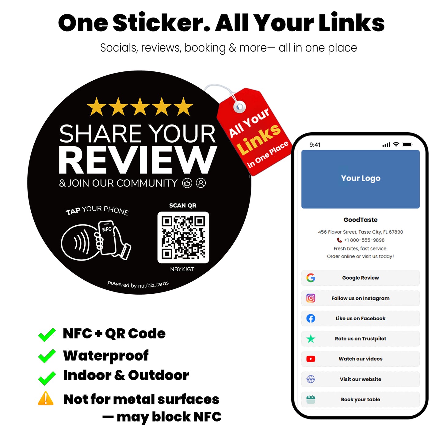 Multi-link Review & Social Media Sticker Decal(3 Pack)