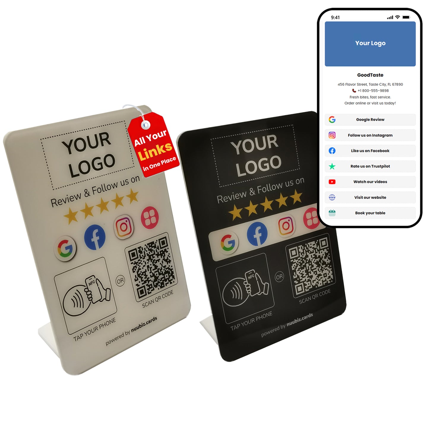 Custom Multilink Review & Social Media Sign Stand
