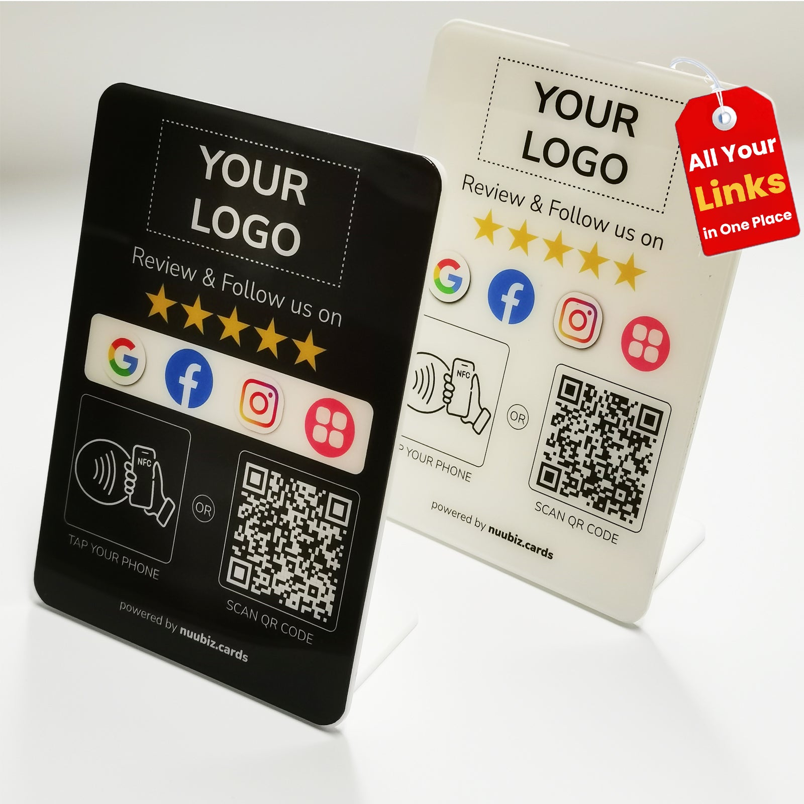 Custom Multilink Review & Social Media Sign Stand – Nuubiz NFC card