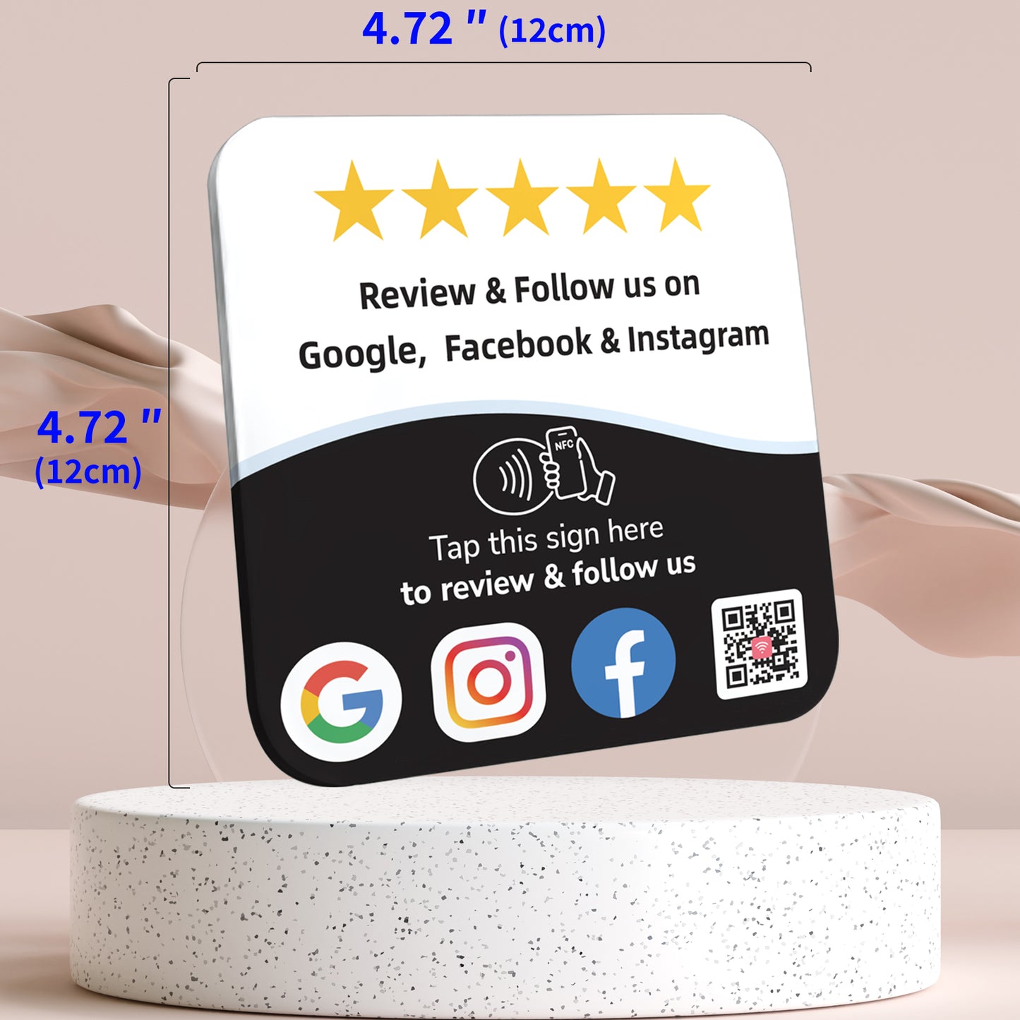 Google Review plate & Social Media Sign NFC Plate with QR Code
