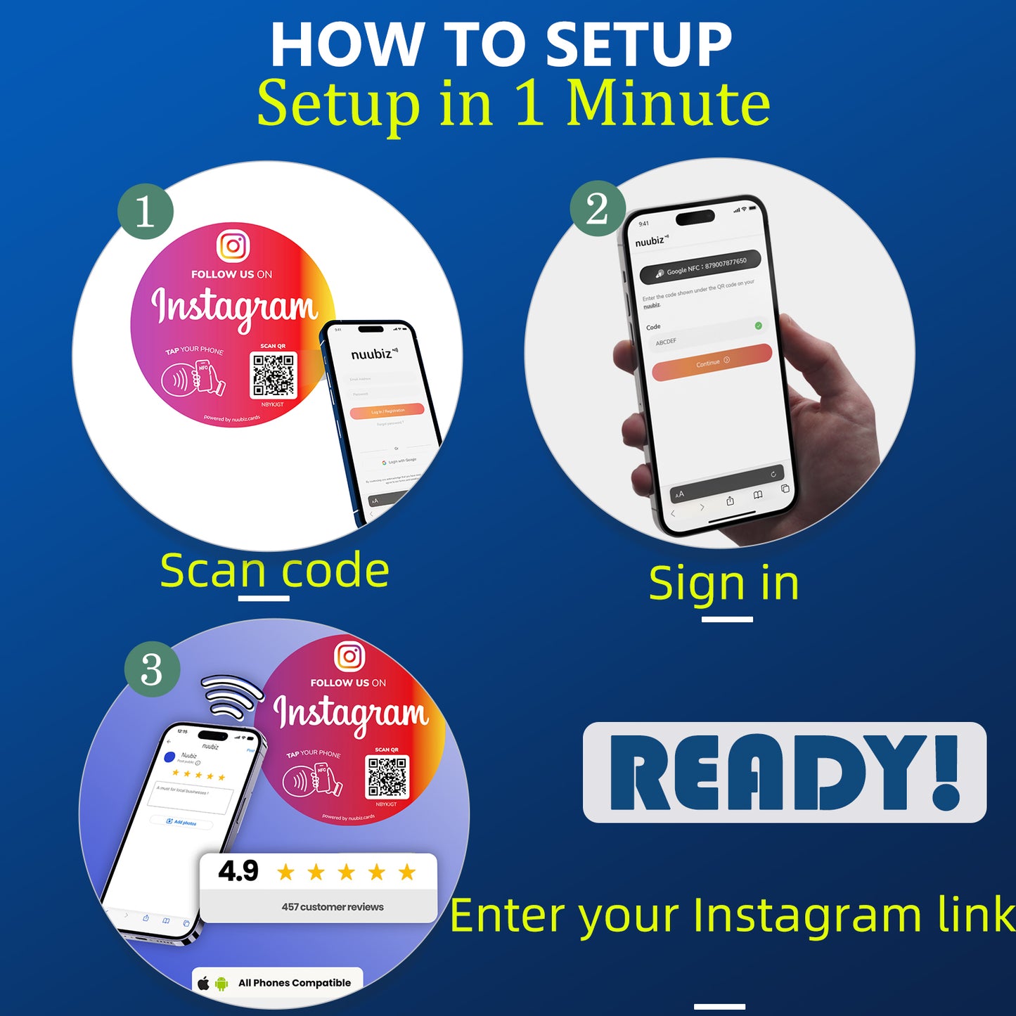 NFC Instagram QR Code Stickers (3 Pack)