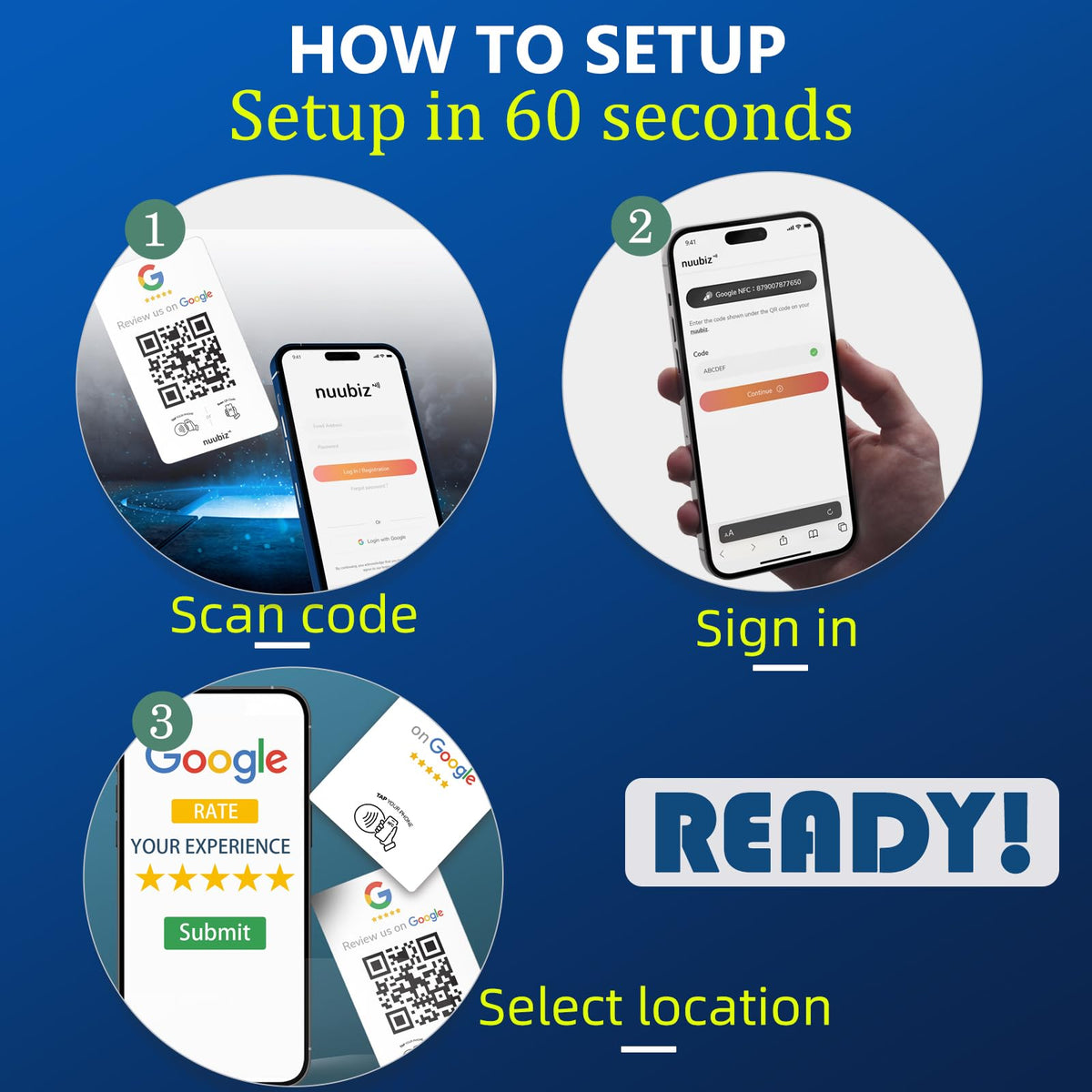 NUUBIZ Review Tap Card for Google (3 PCS)- NFC & QR Code Sign