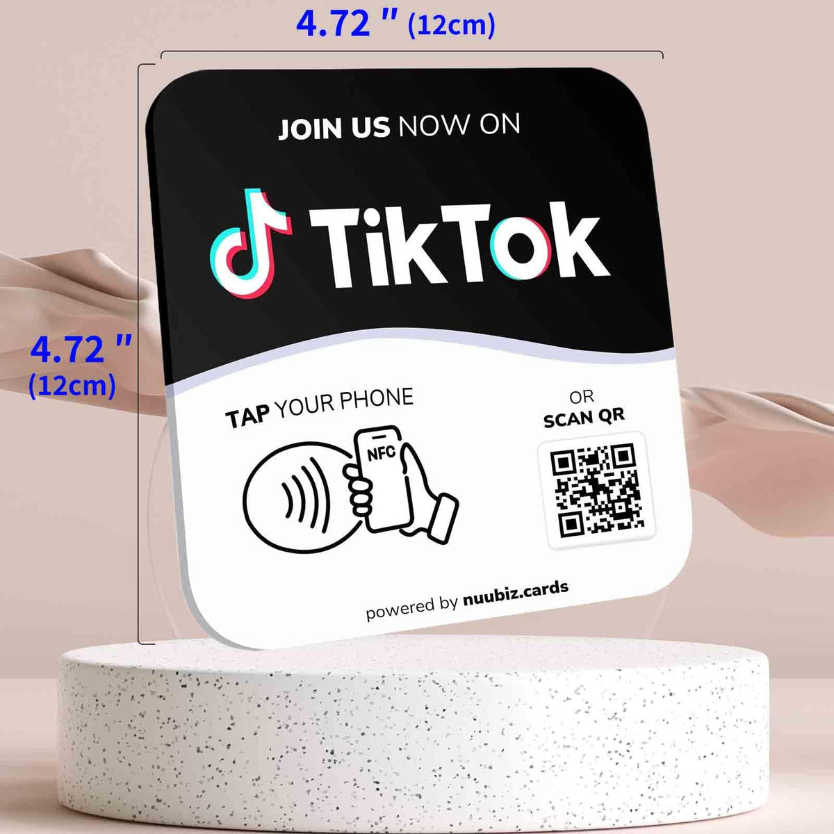 NUUBIZ NFC Social Media Sign Plate wiht QR Code Sign - Compatible with Instagram, Social Media, Facebook, Tk, Website - Reusable Taps - Get More Followers & Reviews - Adhesive & Stand (insplate, 1)