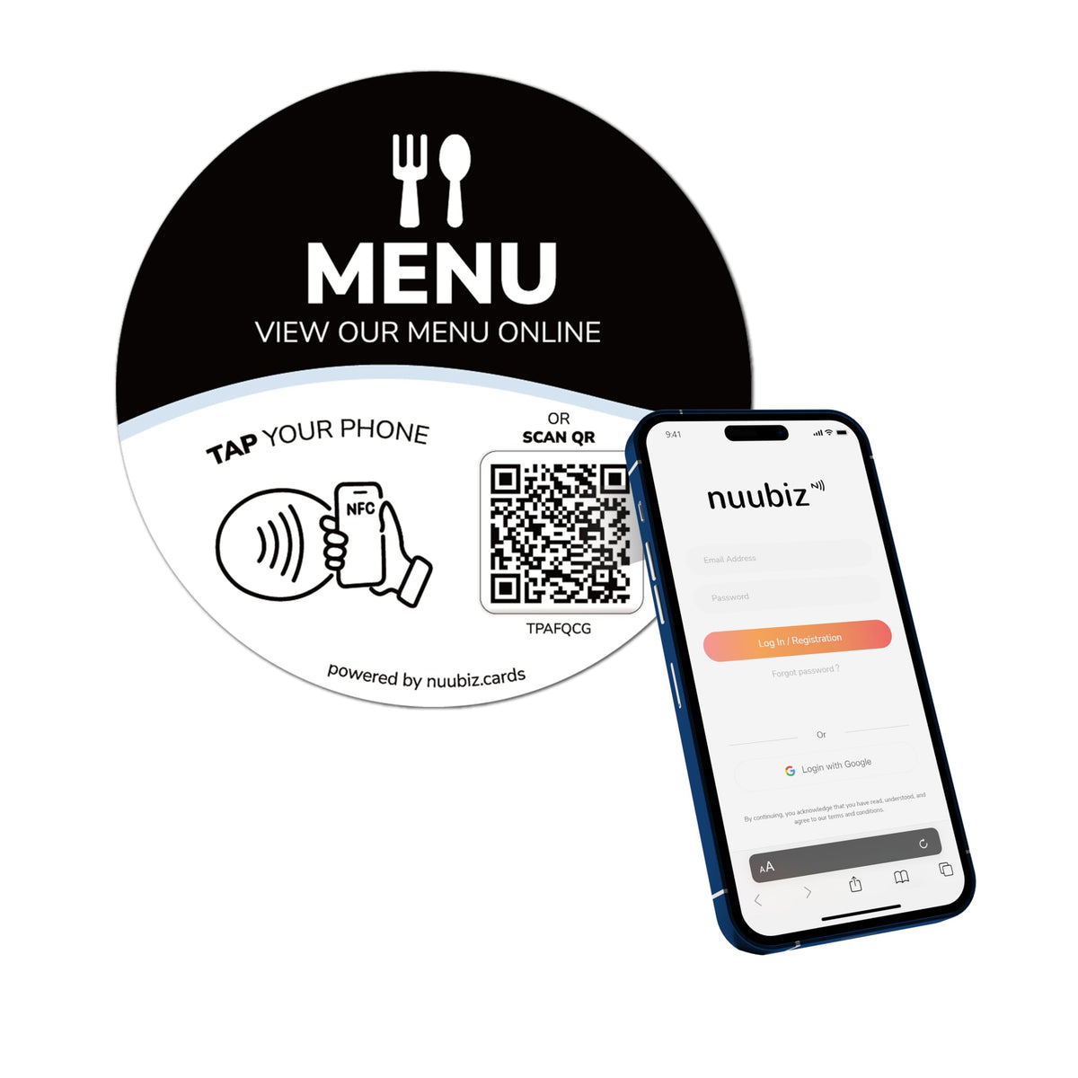 NFC Menu QR Code Sign with Adhesive Backing(2 PCS),Tap or Scan to View Menu