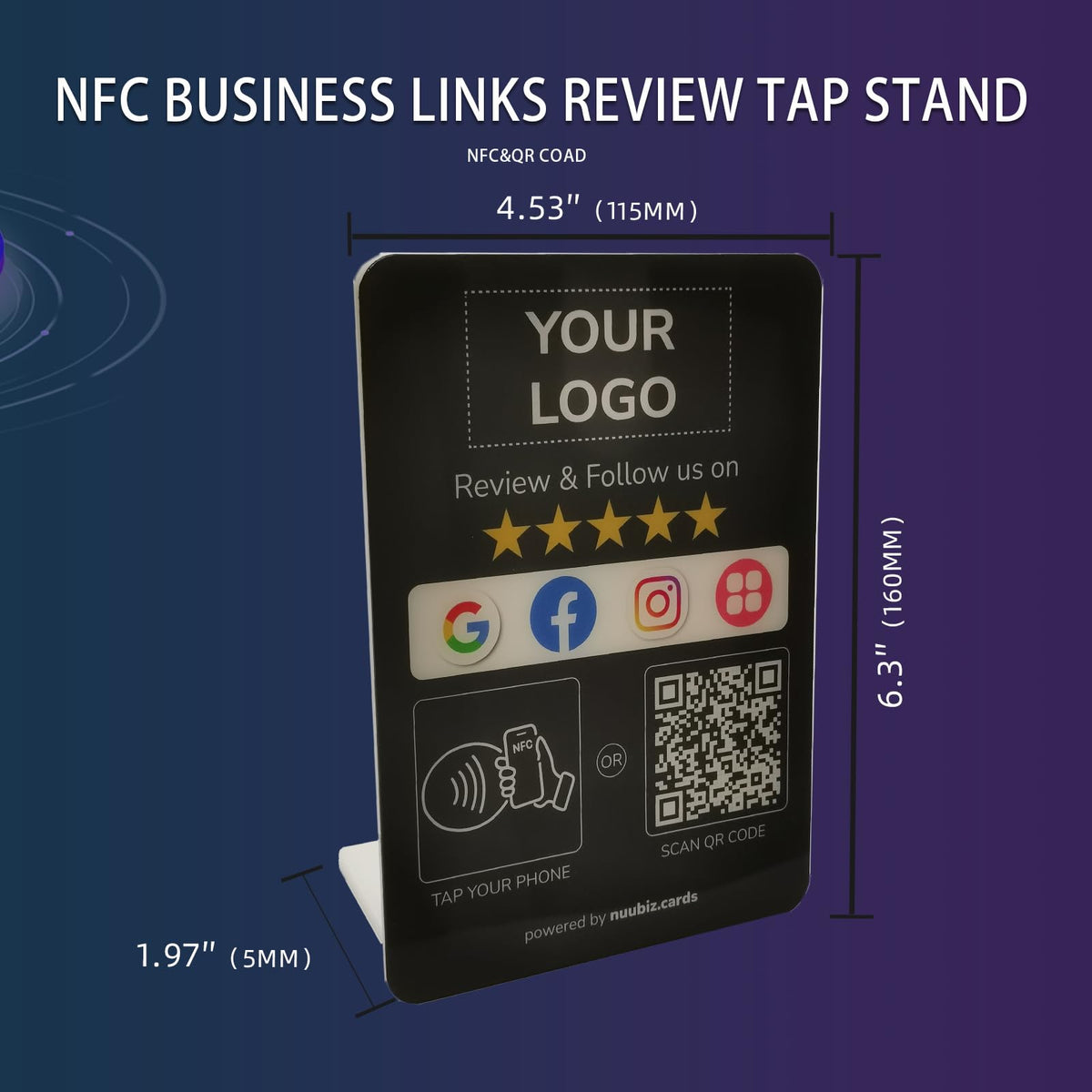 Custom Review Tap Card Stand for Google & Social Media Sign (2 Pack), Black