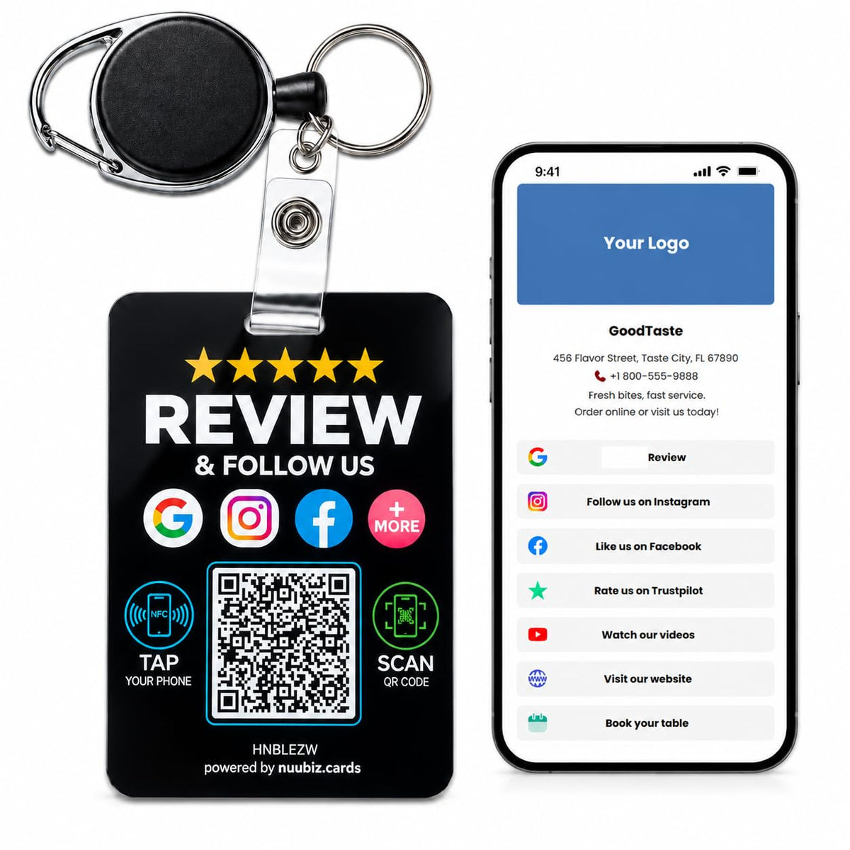 Wearable Multi-Link Google Review & Social Media Card
