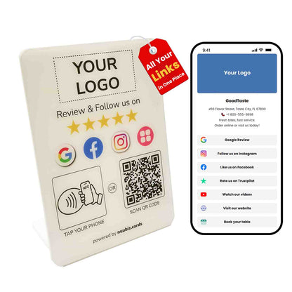 Custom White Multilink Review & Social Media Sign Stand (Bulk)