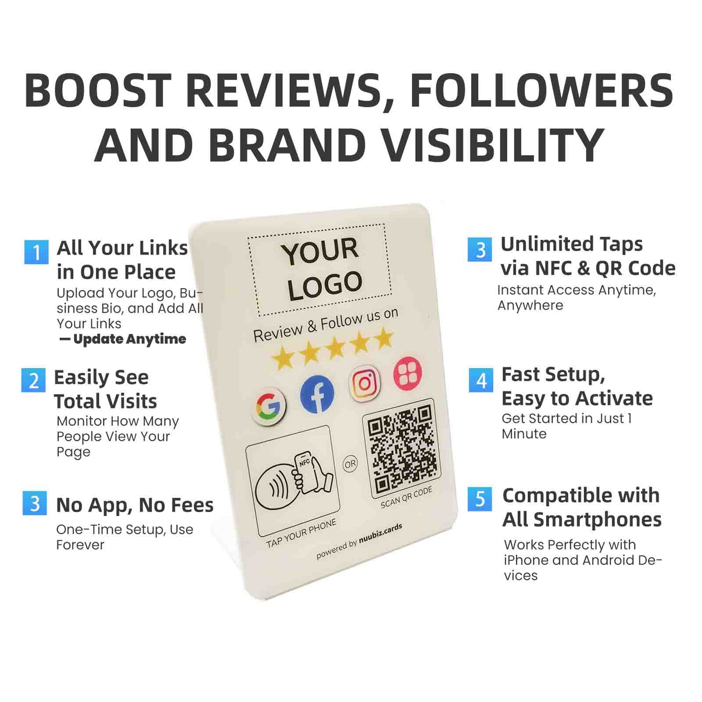 Custom White Multilink Review & Social Media Sign Stand (Bulk)
