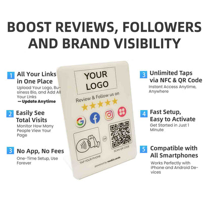 Custom White Multilink Review & Social Media Sign Stand (Bulk)