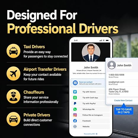 Rideshare Tip Sign for Drivers, Rating NFC QR Digital Tip Page