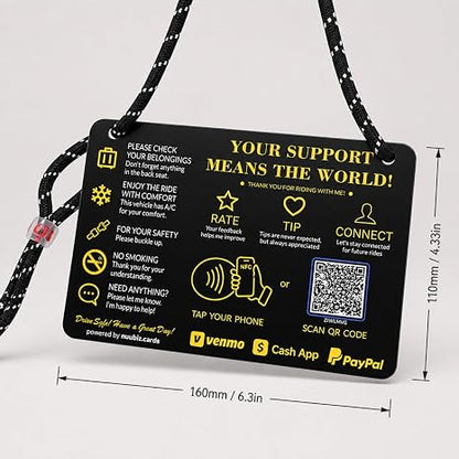 Rideshare Tip Sign for Drivers, Rating NFC QR Digital Tip Page