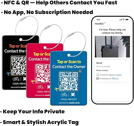 Etiquetas de equipaje inteligentes con NFC y código QR para maletas