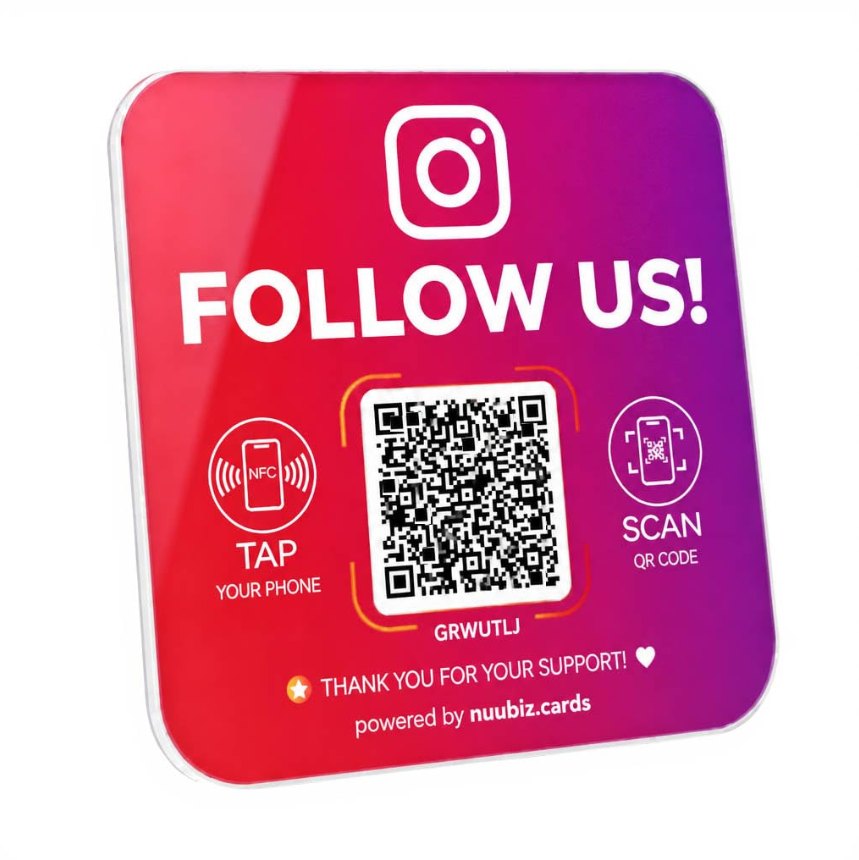 NFC Social Media Sign with QR Code, Follow Us Stand for Instagram