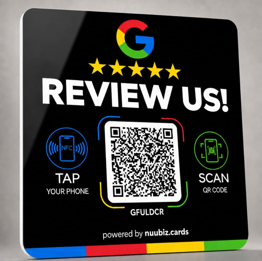 Tap NFC Review Plate for Google with QR Code(Larger:7.09 × 7.09")