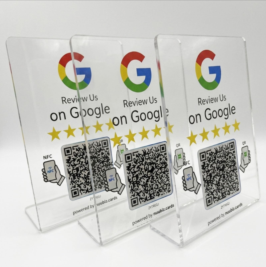 Review Us Stand for Google (3 Stand, Large: 6.3 * 4.45 inches)– NFC & QR