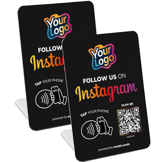 NUUBIZ Custom Follow Us on Social Media Sign for Instagram (2 Pack) NFC Instagram QR Code Stand, Easy Setup, Smartphone Compatible, No App or Fees, Black IG Stand