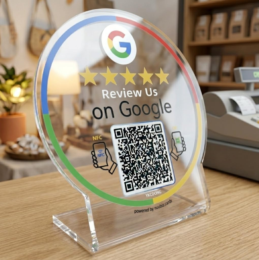 NFC Review Stand for Google, Tap to Review Us Sign with QR Code