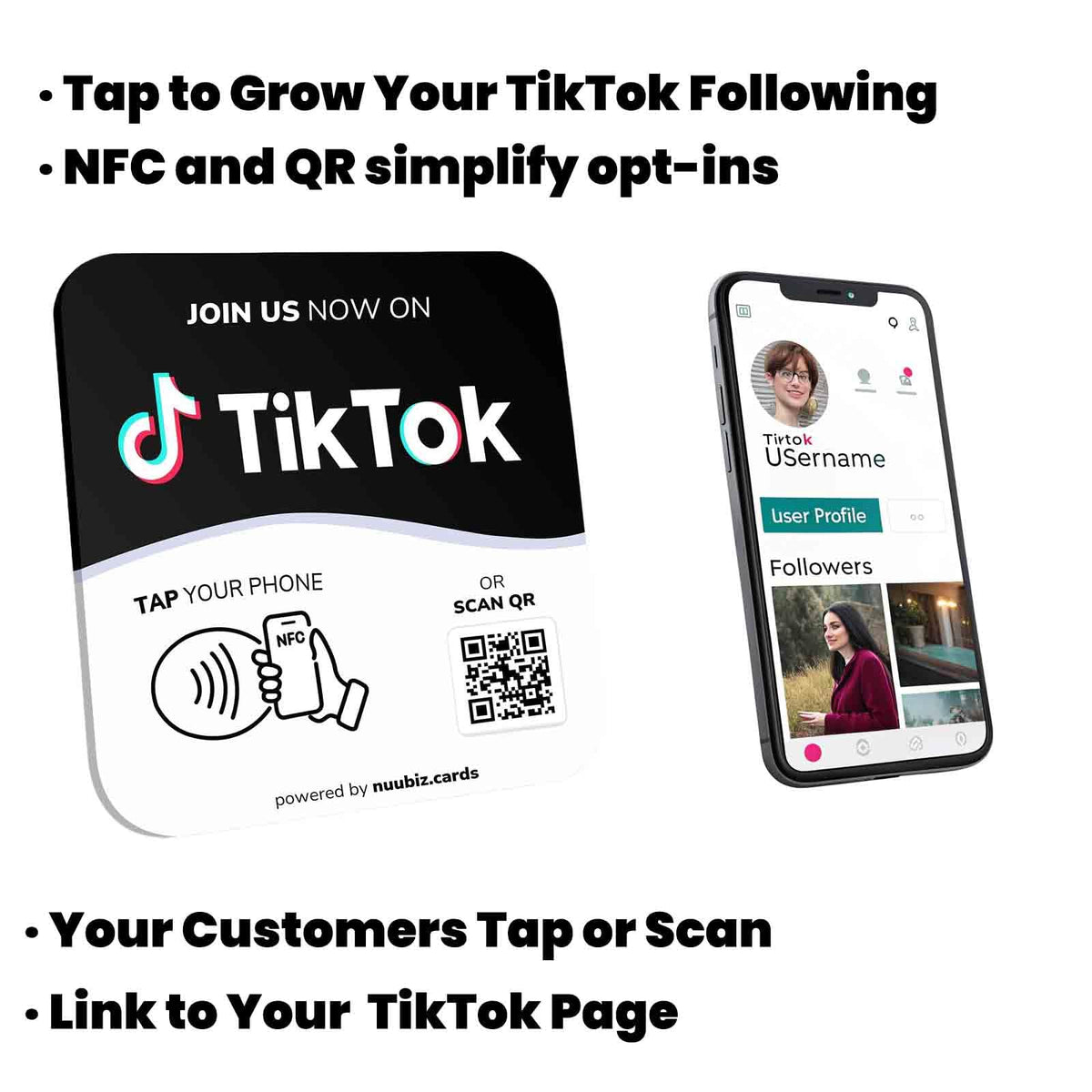 NUUBIZ NFC Social Media Sign Plate wiht QR Code Sign - Compatible with Instagram, Social Media, Facebook, Tk, Website - Reusable Taps - Get More Followers & Reviews - Adhesive & Stand (insplate, 1)