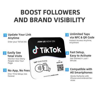 NUUBIZ NFC Social Media Sign Plate wiht QR Code Sign - Compatible with Instagram, Social Media, Facebook, Tk, Website - Reusable Taps - Get More Followers & Reviews - Adhesive & Stand (insplate, 1)