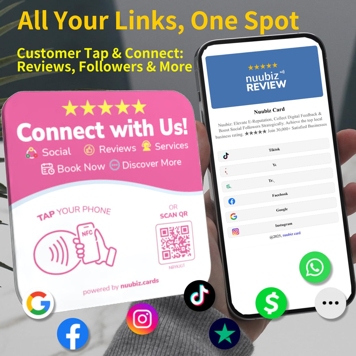 Multilink Tap or Scan to Connect with Us,Review Tap Card Plate for Google