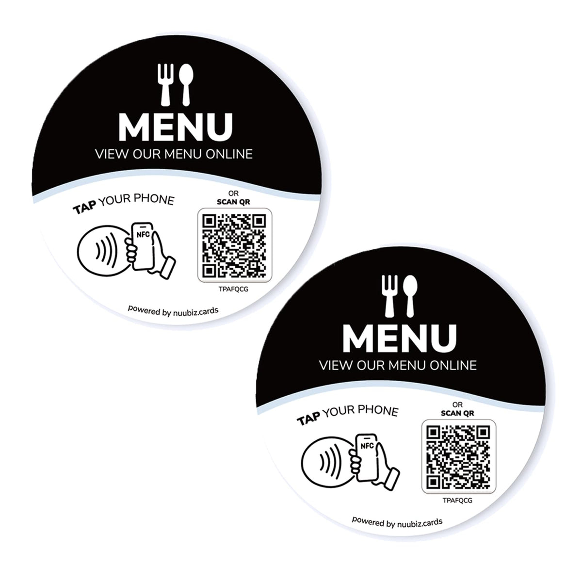 NFC Menu QR Code Sign with Adhesive Backing(2 PCS),Tap or Scan to View Menu
