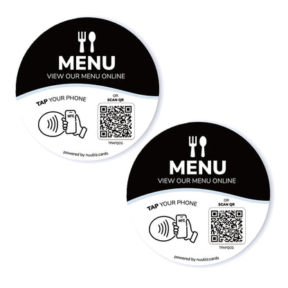 NFC Menu QR Code Sign with Adhesive Backing(2 PCS),Tap or Scan to View Menu