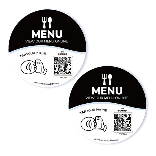 NFC Menu QR Code Sign with Adhesive Backing(2 PCS),Tap or Scan to View Menu
