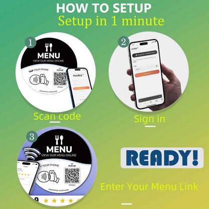 NFC Menu QR Code Sign with Adhesive Backing(2 PCS),Tap or Scan to View Menu