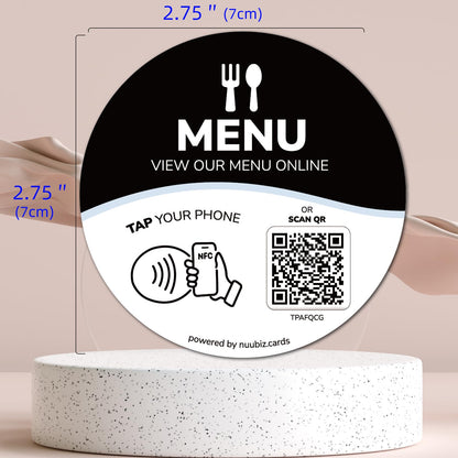 NFC Menu QR Code Sign with Adhesive Backing(2 PCS),Tap or Scan to View Menu