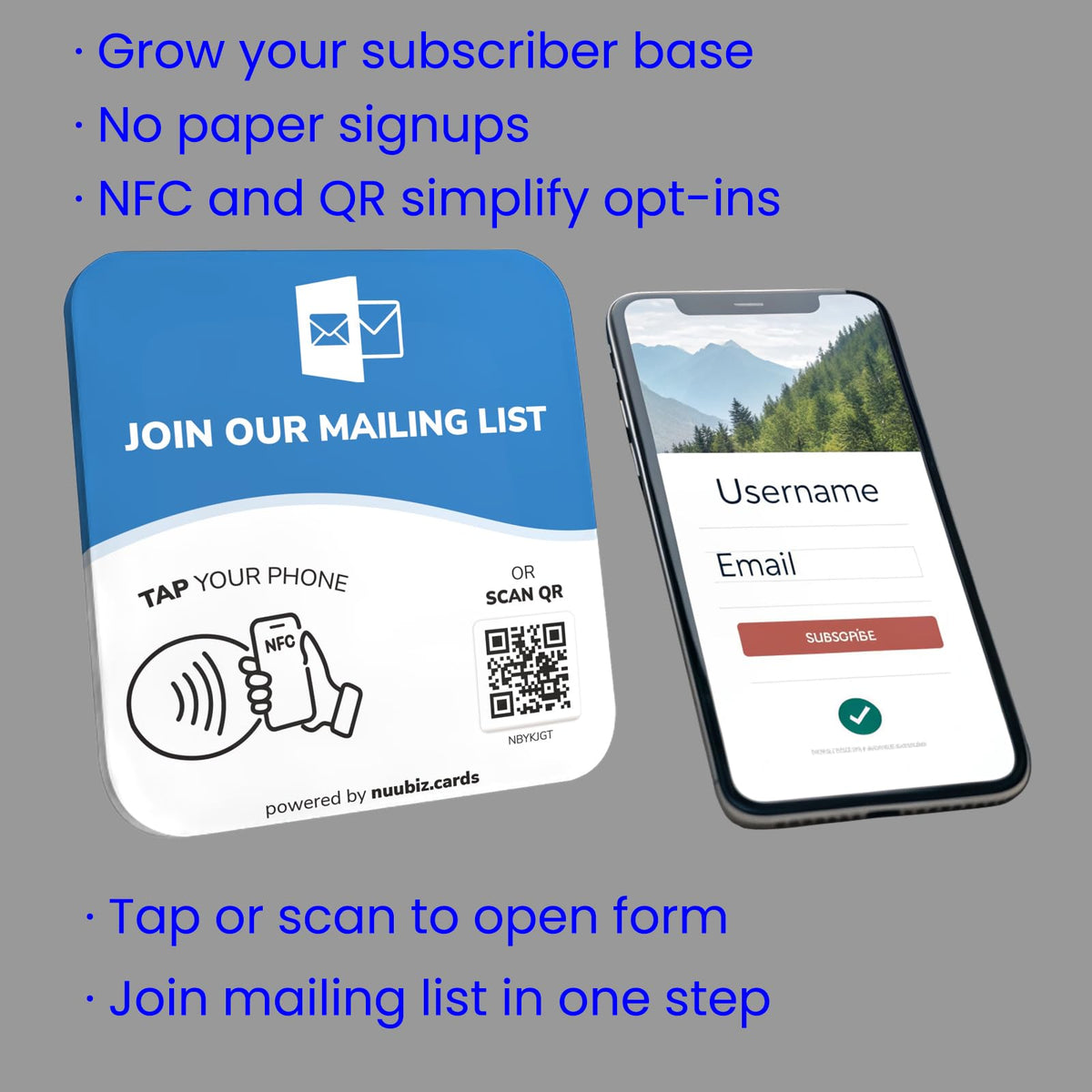 NFC Business QR Code Sign for Joining Your Mailing List