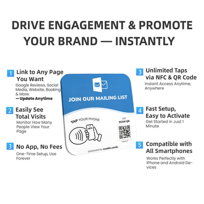 NFC Business QR Code Sign for Joining Your Mailing List