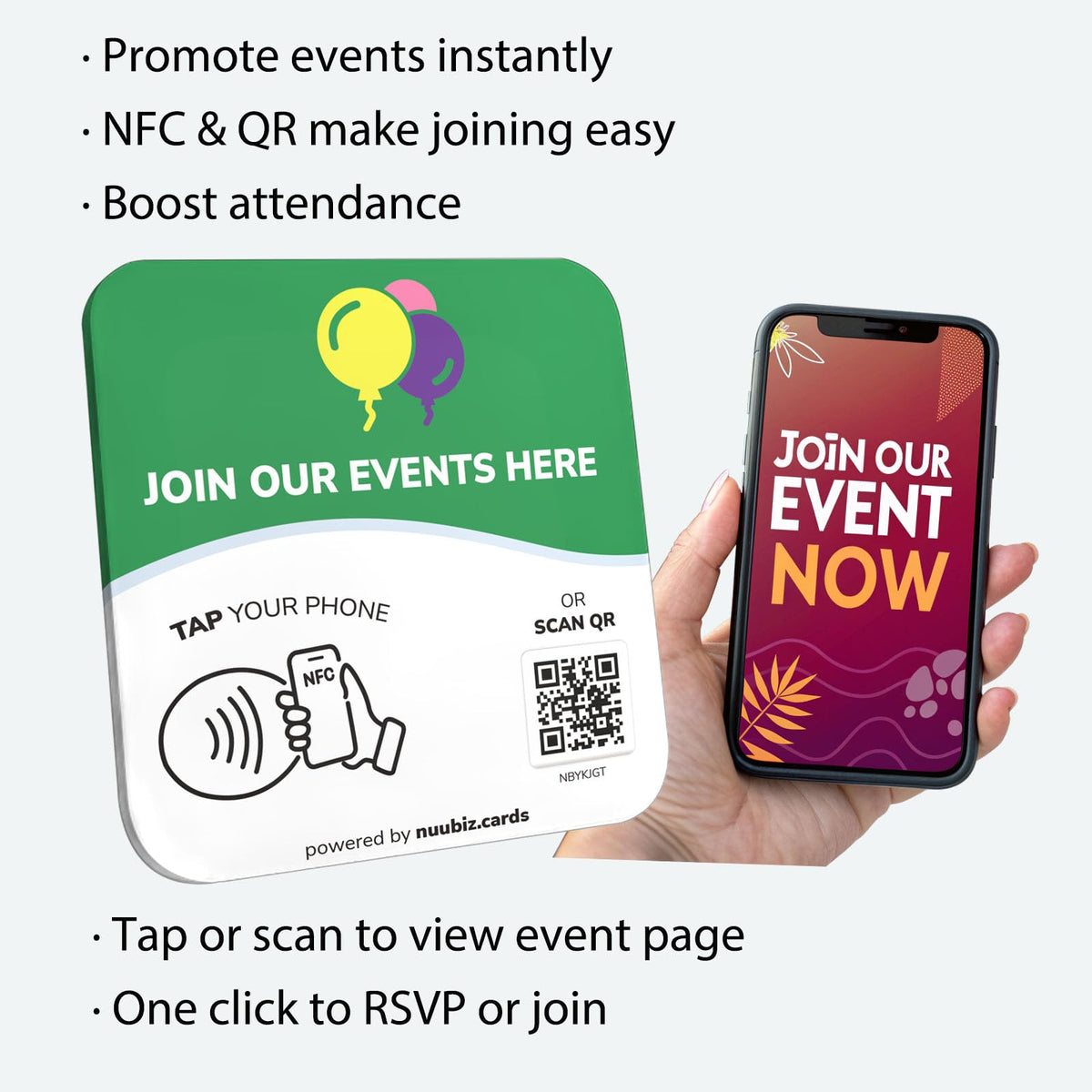 NFC Business QR Code Sign for Viewing Your Events