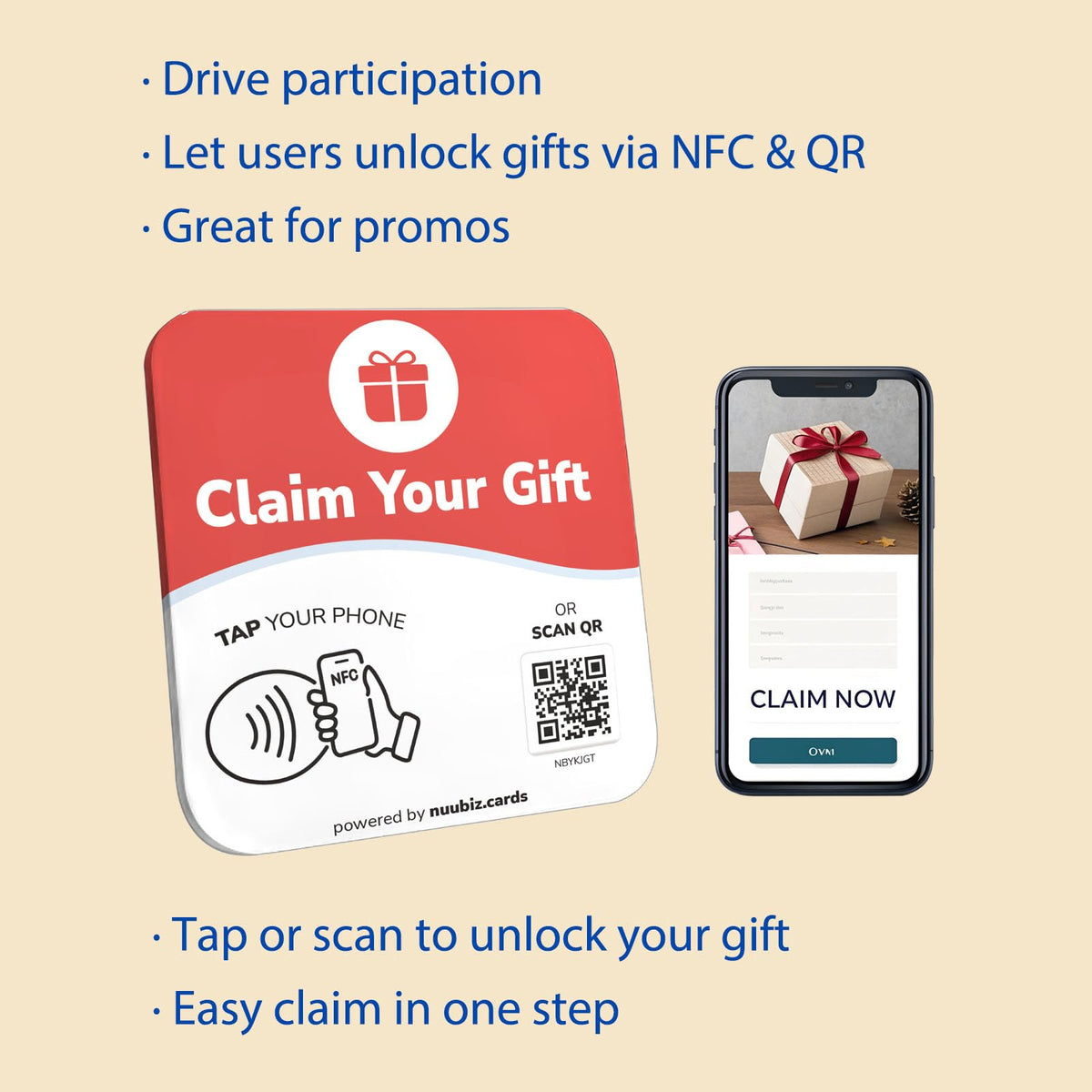 NFC Business QR Code Sign for Claiming Your Gifts