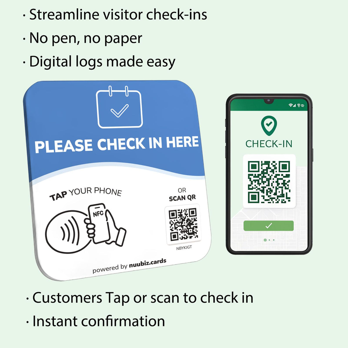 NFC Business QR Code Sign for Customer Check
