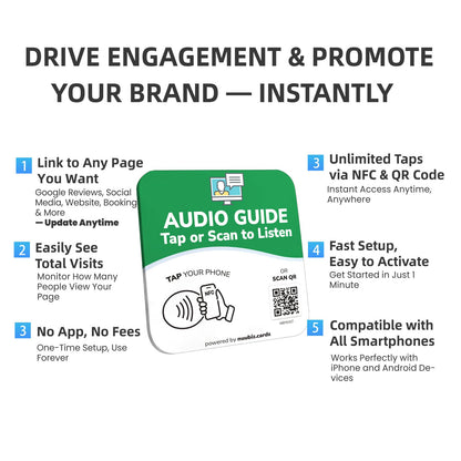 NFC Business QR Code Sign for Launching an Audio Guide