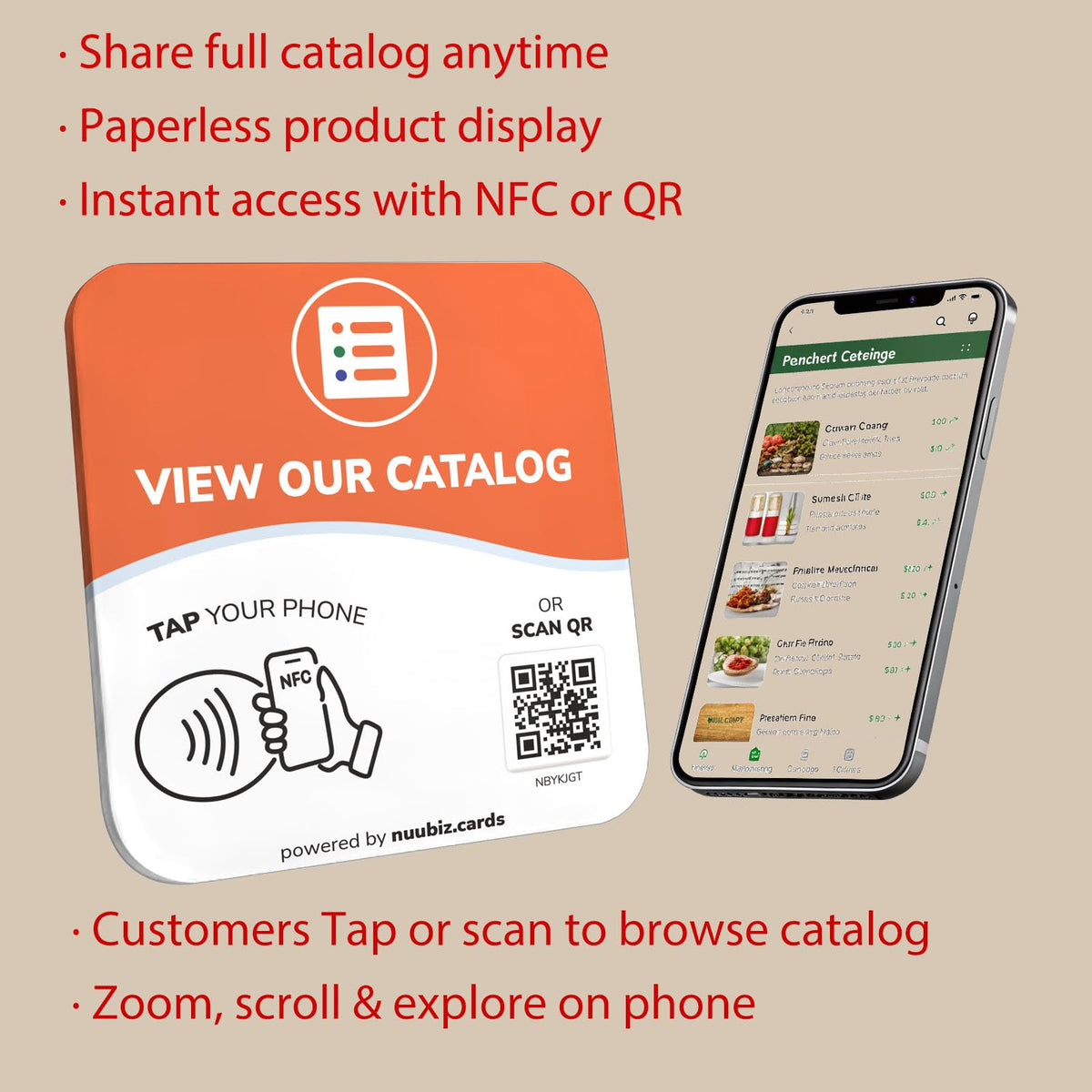 NFC Business QR Code Sign for Viewing Your Catalog