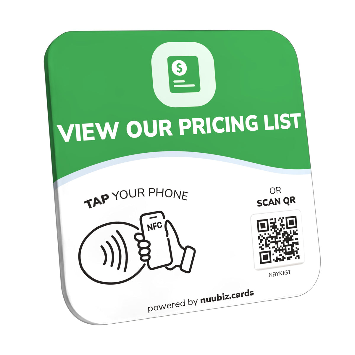 NFC Business QR Code Sign for Viewing Your Pricing