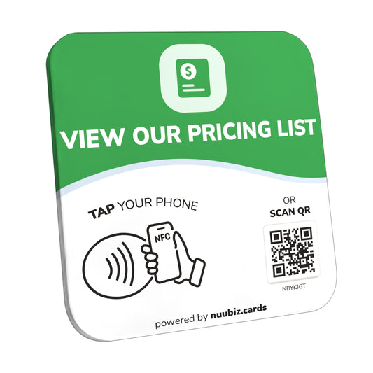 NFC Business QR Code Sign for Viewing Your Pricing