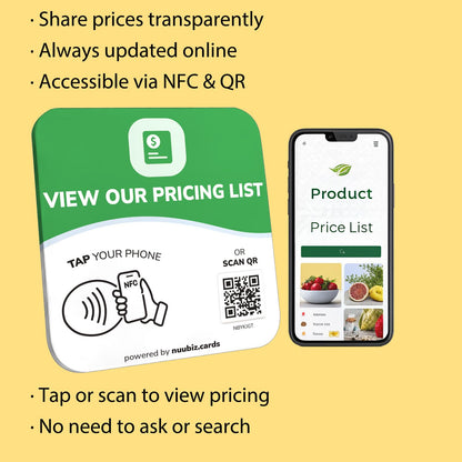 NFC Business QR Code Sign for Viewing Your Pricing