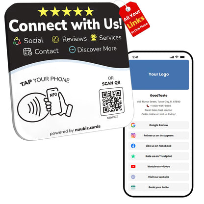 Multilink Review Tap Card for Google & Social Media Sign,NFC QR Sign Plate
