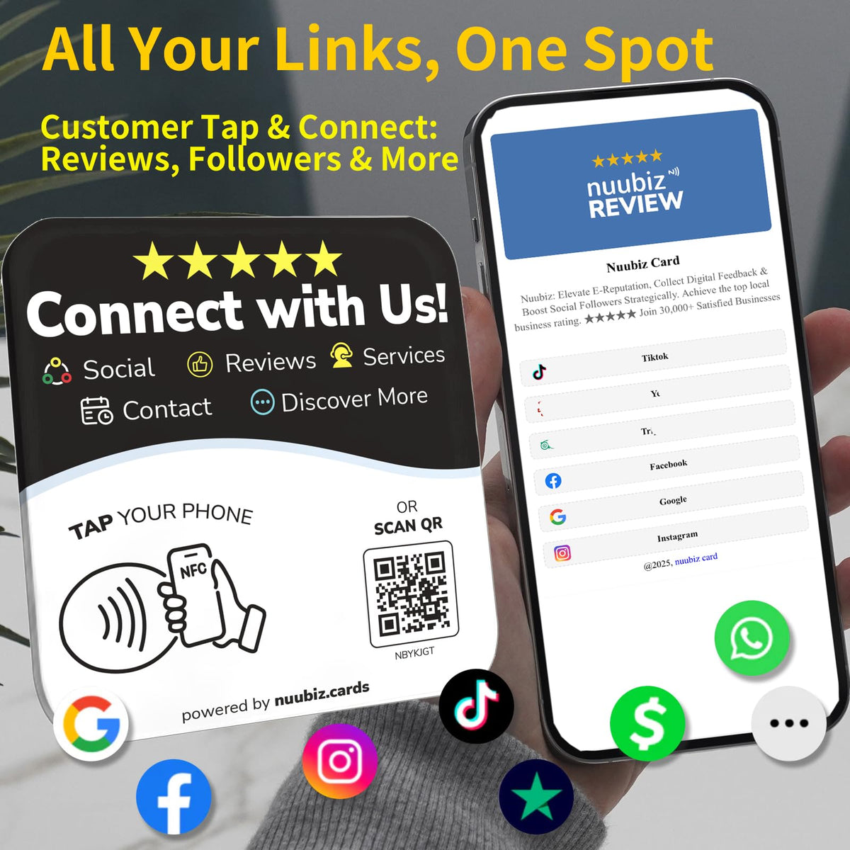 Multilink Review Tap Card for Google & Social Media Sign,NFC QR Sign Plate