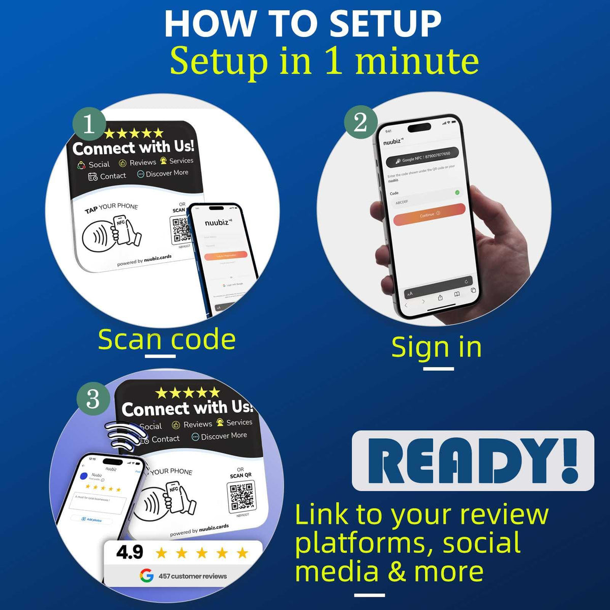 Multilink Review Tap Card for Google & Social Media Sign,NFC QR Sign Plate