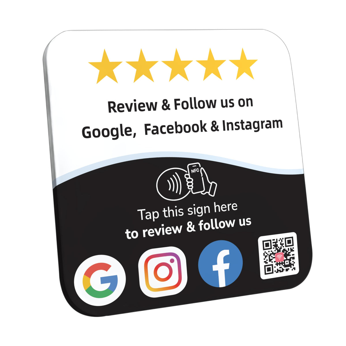 Google Review Plate with NFC & QR Code, Multi-Link Social Media Sign with Stand & Adhesive