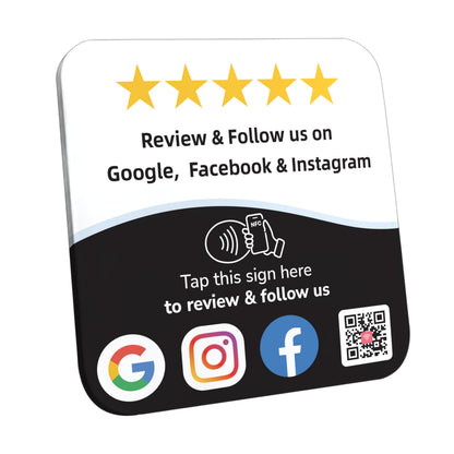 Google Review Plate with NFC & QR Code, Multi-Link Social Media Sign with Stand & Adhesive