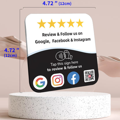 Google Review Plate with NFC & QR Code, Multi-Link Social Media Sign with Stand & Adhesive