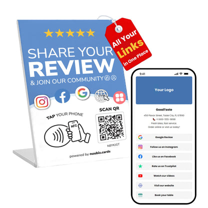 Multilink Review Stand for Google,Social Media Sign for Instagram, Facebook