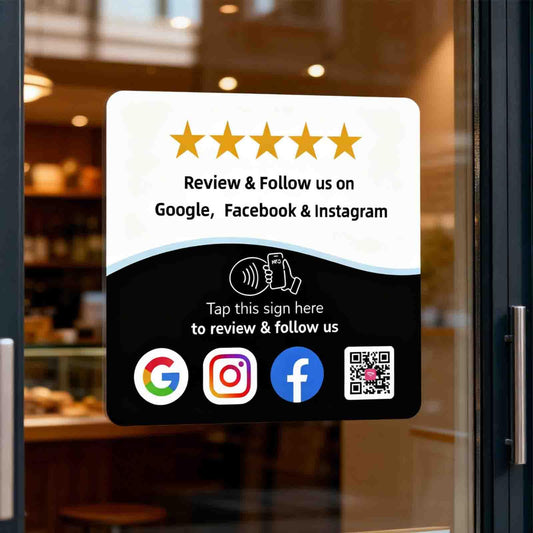 Google Review Plate &  Social Media Display with NFC & QR Code, 4.72" × 4.72"