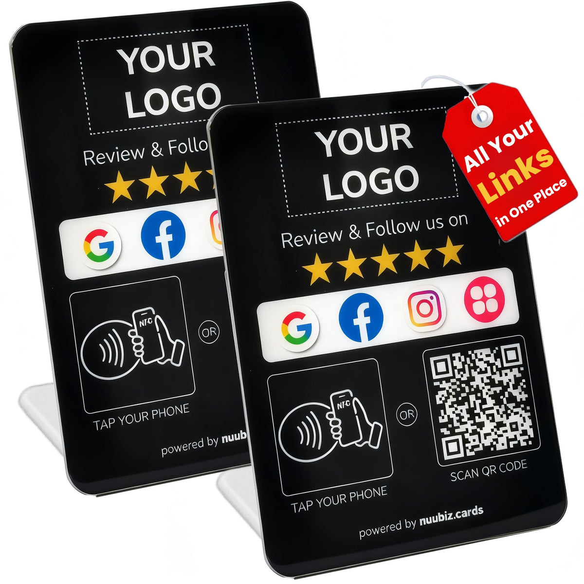 Custom Review Tap Card Stand for Google & Social Media Sign (2 Pack), Black