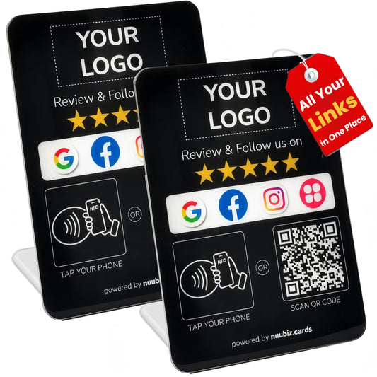 Custom Review Tap Card Stand for Google & Social Media Sign (2 Pack), Black