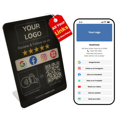 Custom Review Tap Card Stand for Google & Social Media Sign (2 Pack), Black